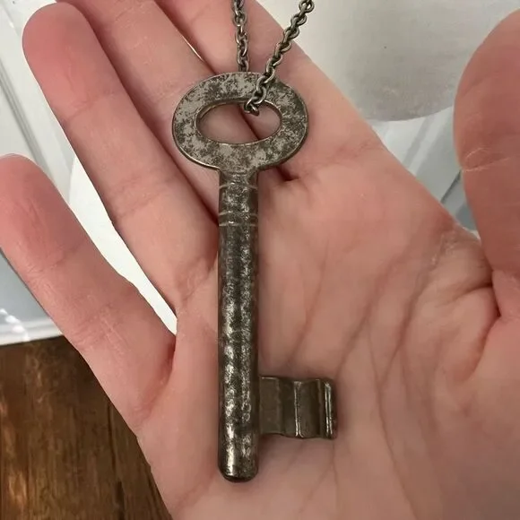 Erica Weiner Distressed Skeleton Key Long Necklace on a Gold Tone Chain